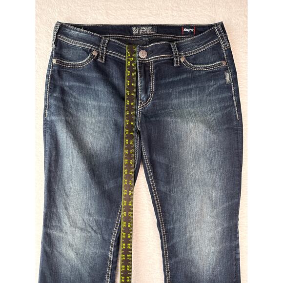 Silver Jeans Suki Super Mid Super Skinny 34x29 Dark Wash Thick Stitch - Picture 5 of 9